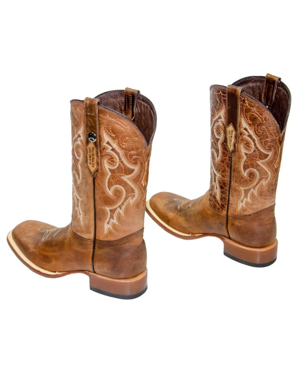 RANCHO SEMENTAL MEN’S Alamo Honey Western Boots With Barcelona Red Top