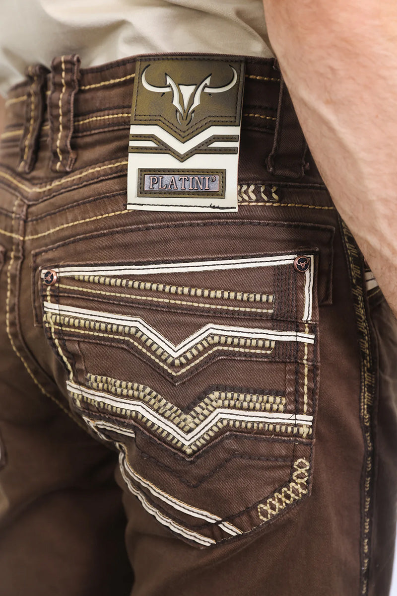 Holt Men's Brown Slim Boot Cut Jeans