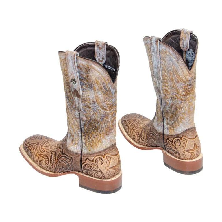 TANNER MARK MEN'S HandTooled Horseshoe Mocha Western Boots