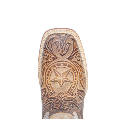 TANNER MARK MEN'S HandTooled Horseshoe Mocha Western Boots