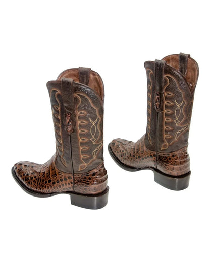 REPARO TX Men’s Caiman Hornback Print Brown Western Boots Whit Brown Top