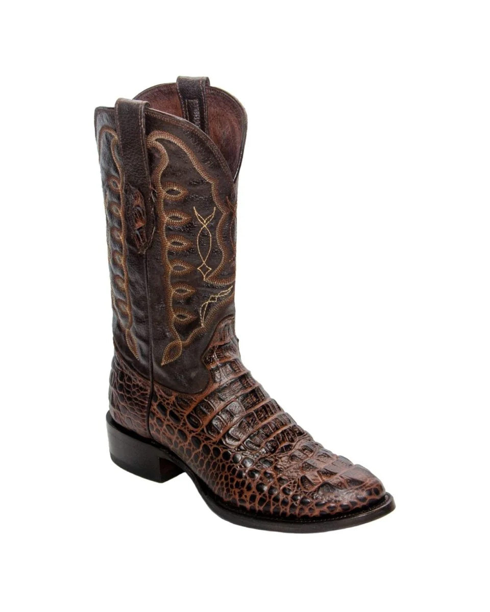 REPARO TX Men’s Caiman Hornback Print Brown Western Boots Whit Brown Top