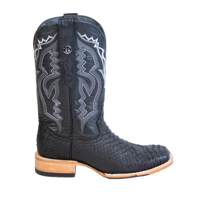 TANNER MARK MEN'S EXOTIC LEATHER Python Matte Black Cowboy Boots With Hybrid Sole