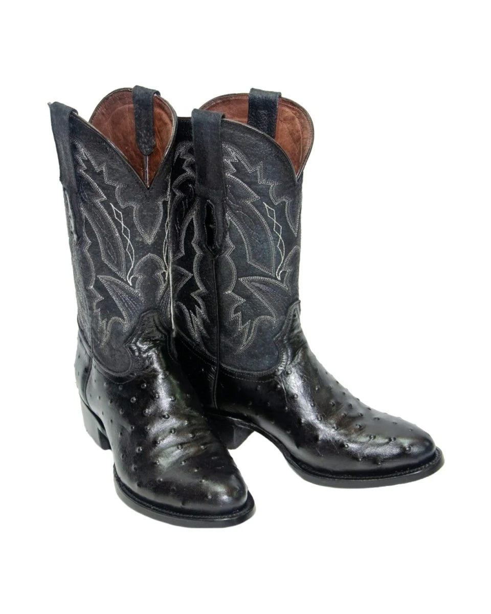 REPARO TX Men’s Ostrich Print Black Western Boots Whit Black Top