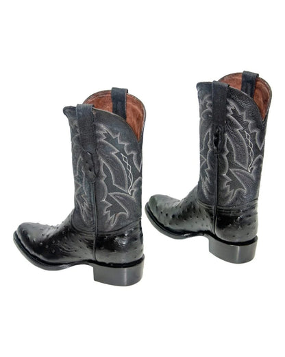 REPARO TX Men’s Ostrich Print Black Western Boots Whit Black Top