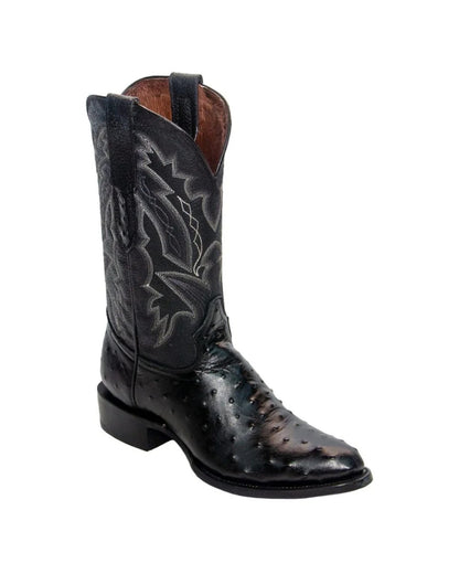 REPARO TX Men’s Ostrich Print Black Western Boots Whit Black Top