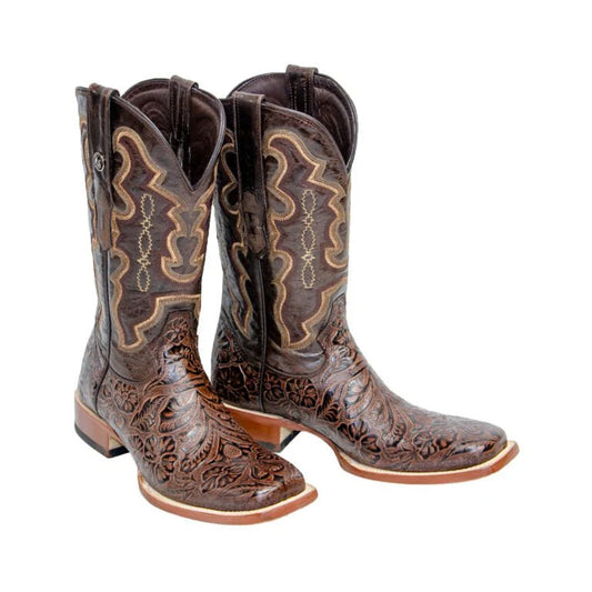 TANNER MARK MEN’S HandTooled Brown Print Western Boots