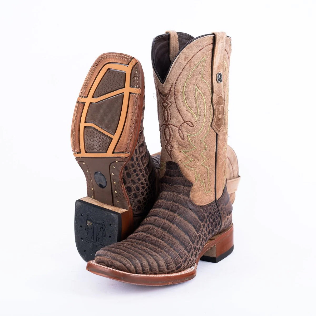 TANNER MARK MEN'S Print Caiman Belly MD Nicotine Cowboy Boots Rubber Sole