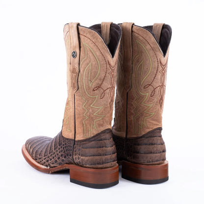 TANNER MARK MEN'S Print Caiman Belly MD Nicotine Cowboy Boots Rubber Sole