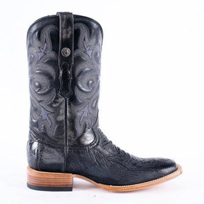 TANNER MARK EXOTIC LEATHER Ostrich Leg Brush Black Cowboy Boots