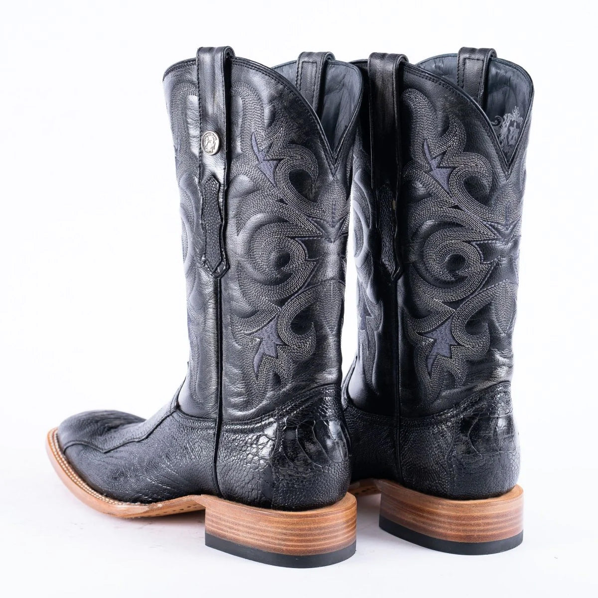 TANNER MARK EXOTIC LEATHER Ostrich Leg Brush Black Cowboy Boots