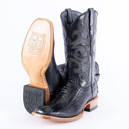 TANNER MARK EXOTIC LEATHER Ostrich Leg Brush Black Cowboy Boots