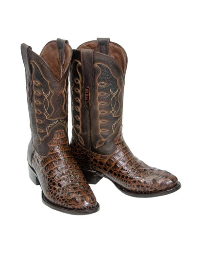 REPARO TX Men’s Caiman Hornback Print Brown Western Boots With Brown Top