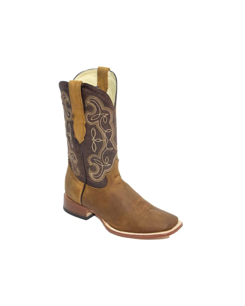 REPARO TX Men’s Crazy Cappuccino Western Boots Whit Brown Top